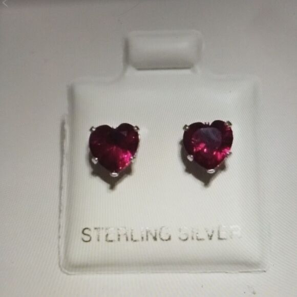 2 Ct. Heart Cut Ruby Stud Earrings .925SS - Picture 1 of 1